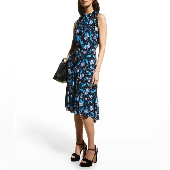 Figue Gabriella Floral-Print Paradise Batik Blue Viscose Tiered Dress NWT Size S - Picture 3 of 12